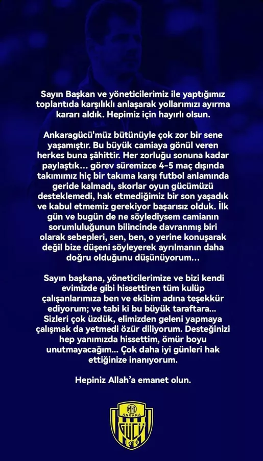 Emre Belözoğlu Ankaragücü Veda Mesajı