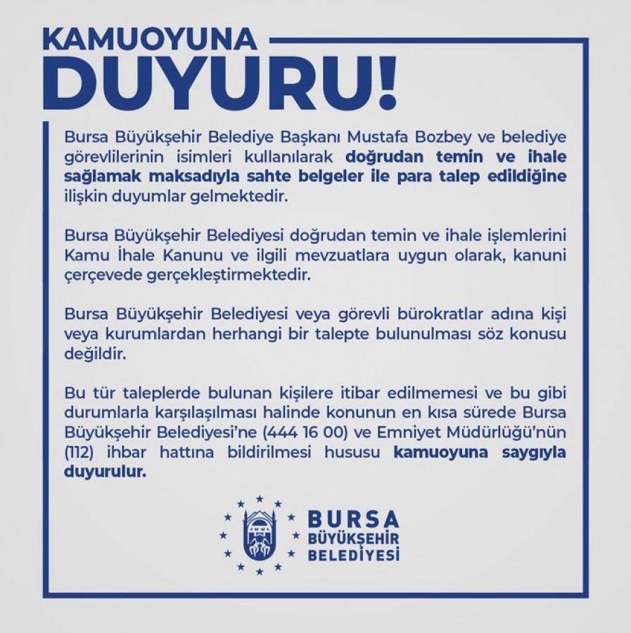 Buyuksehirden Kamuoyuna Aciklama