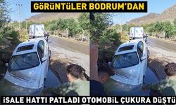 Görüntüler Bodrum'dan! İsale hattı patladı otomobil çukura düştü